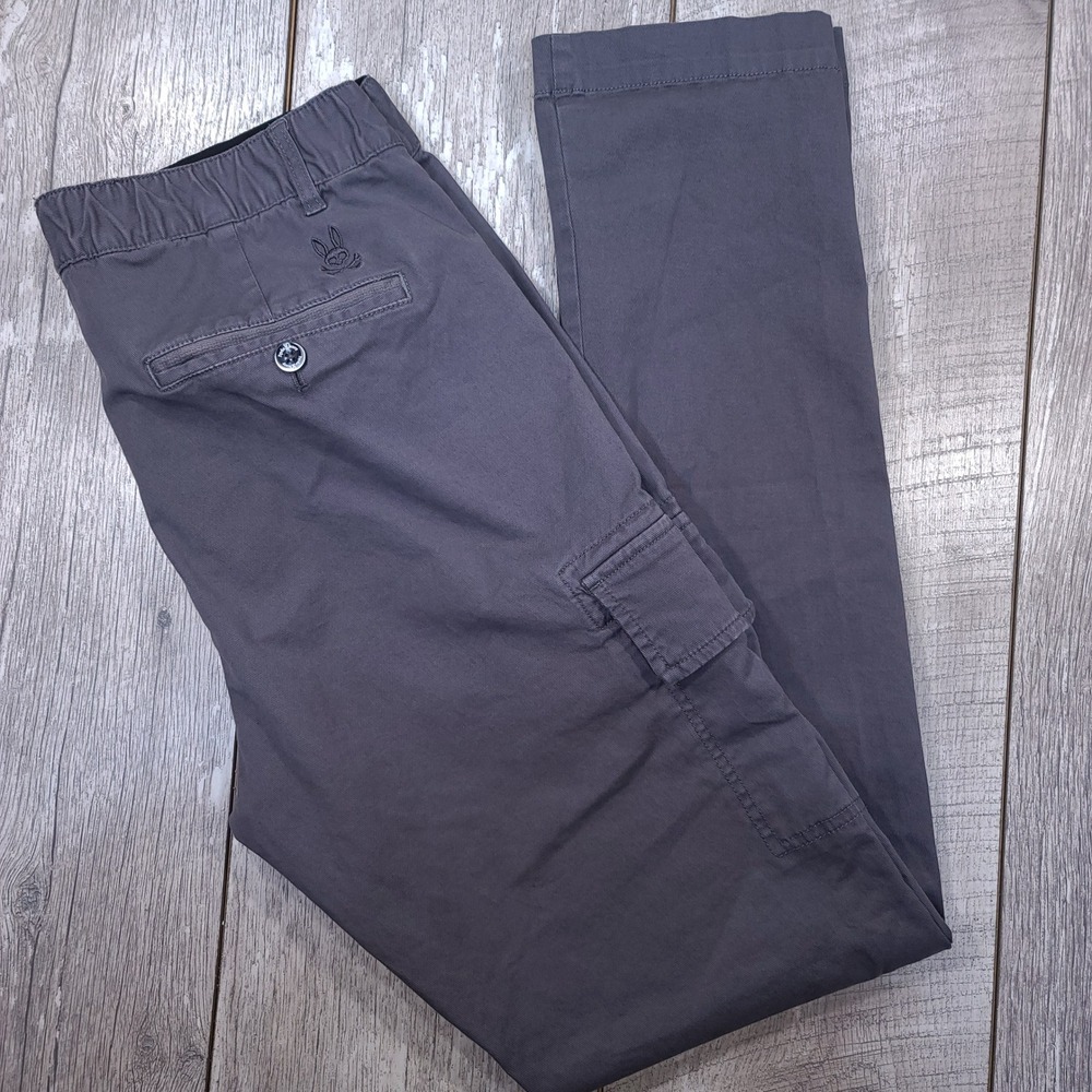 Psycho Bunny Cargo Pants Men 30x32 Gray Slim Fit Elastic Waist Twill Utility